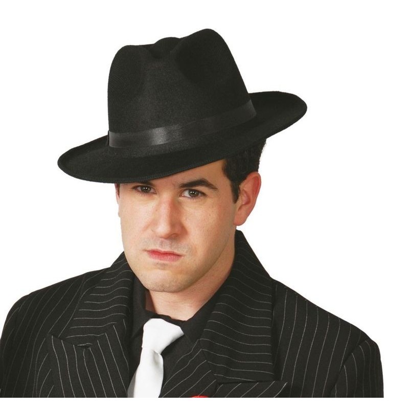 Sombrero ganster negro de tela