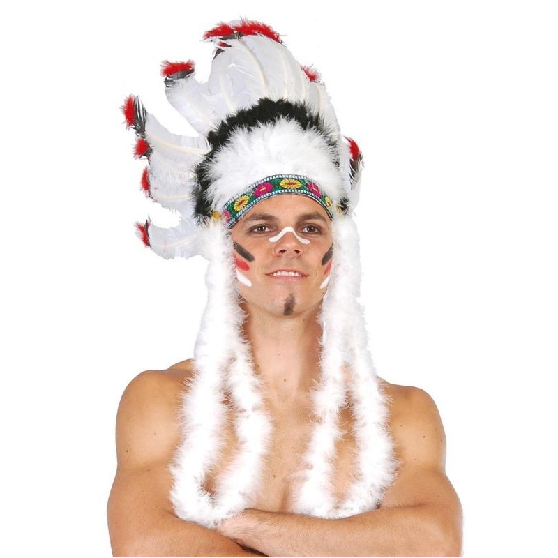 Penacho de plumas indio grande blanco jefe