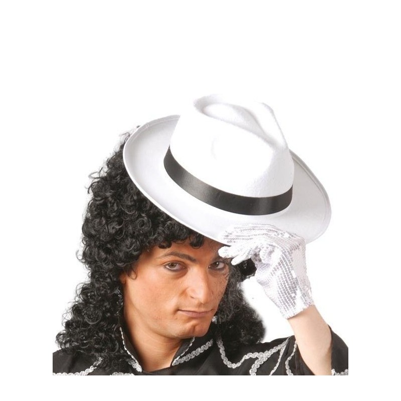 Sombrero rey del pop blanco cinta negra gangster