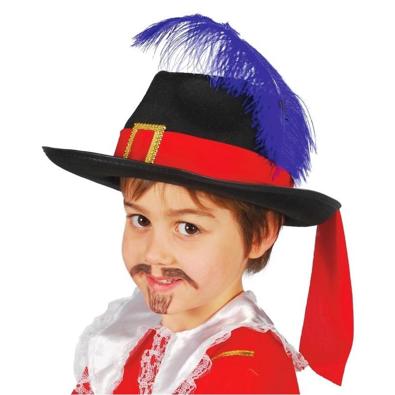 Sombrero mosquetero infantil fieltro negro pluma