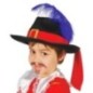 Sombrero mosquetero infantil fieltro negro pluma