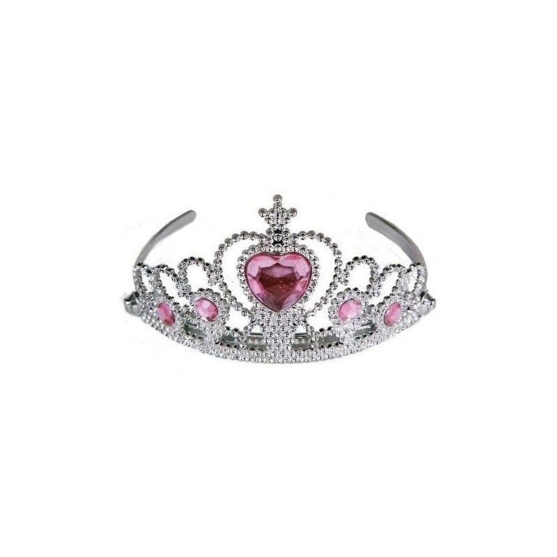 Tiara princesa plata piedra corazon rosa corona