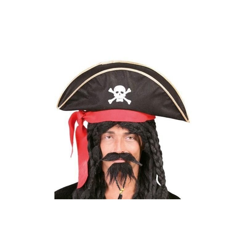 Gorro pirata sombrero negro con calvera y lazo rojo