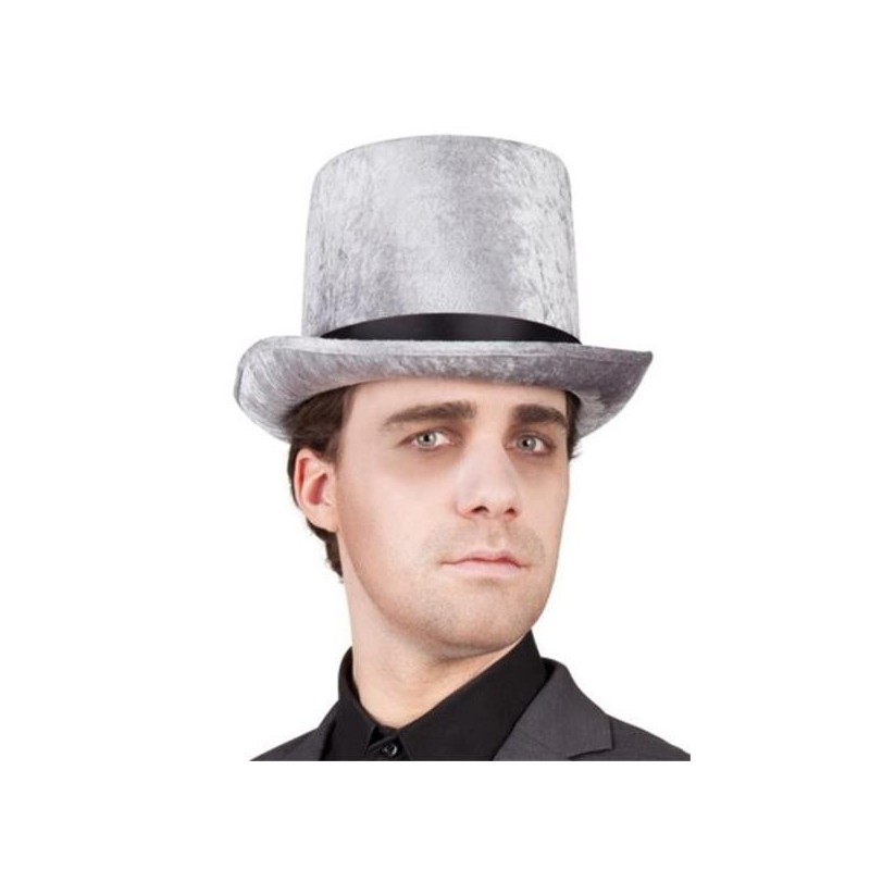 Sombrero logan chistera terciopelo gris copa alta