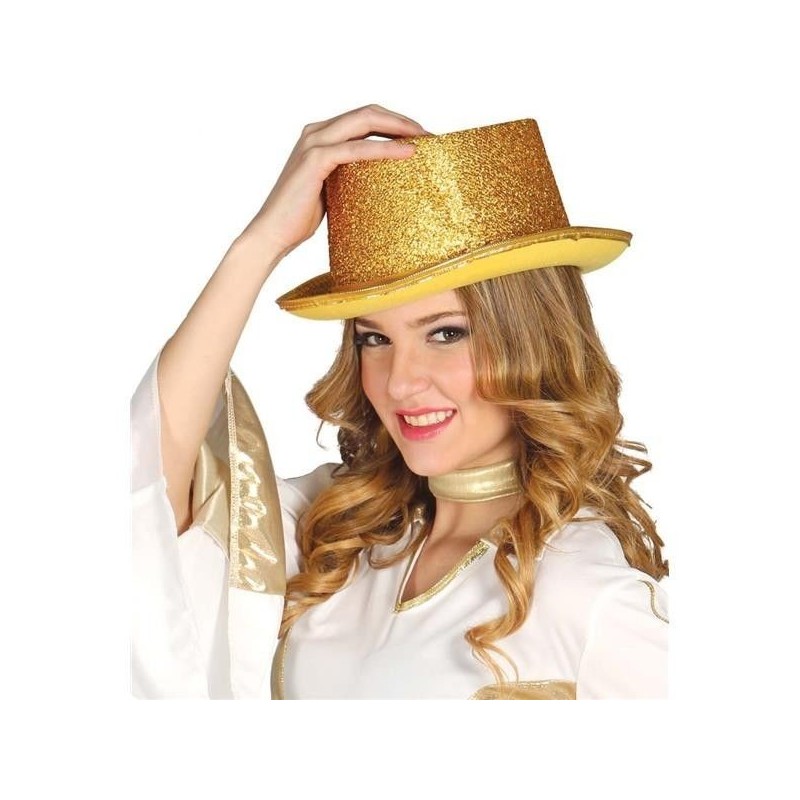 Chistera oro purpurina adulto sombrero