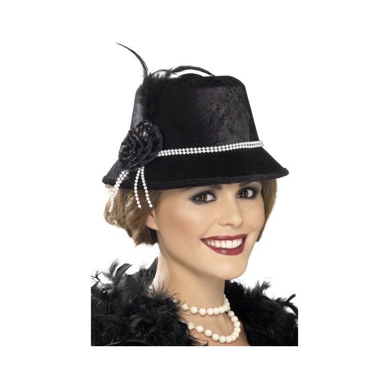 Sombrero negro dama años 20 mujer