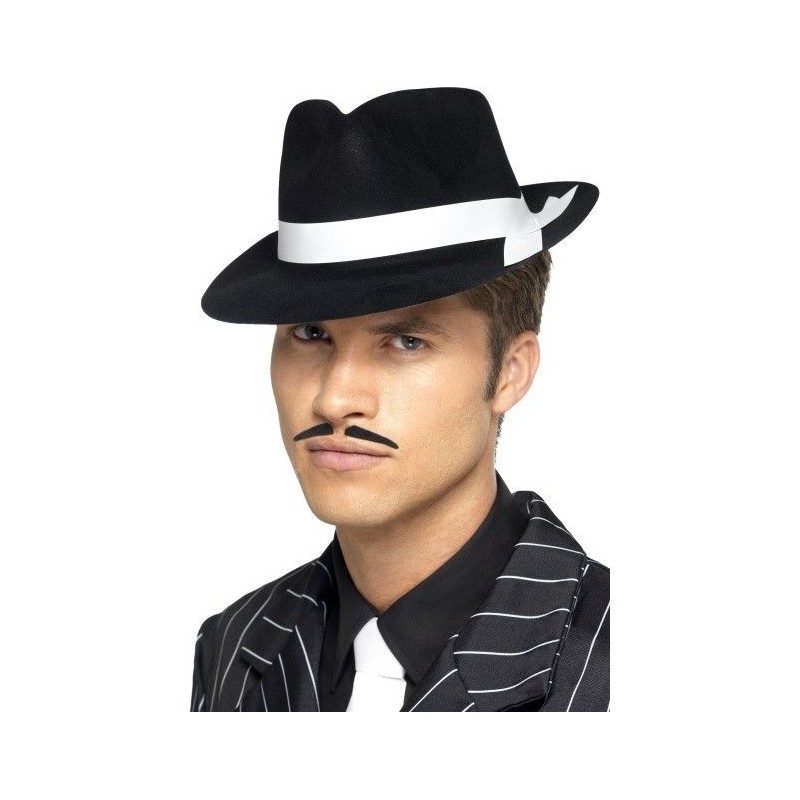 Sombrero alcapone negro cinta blanca flocado