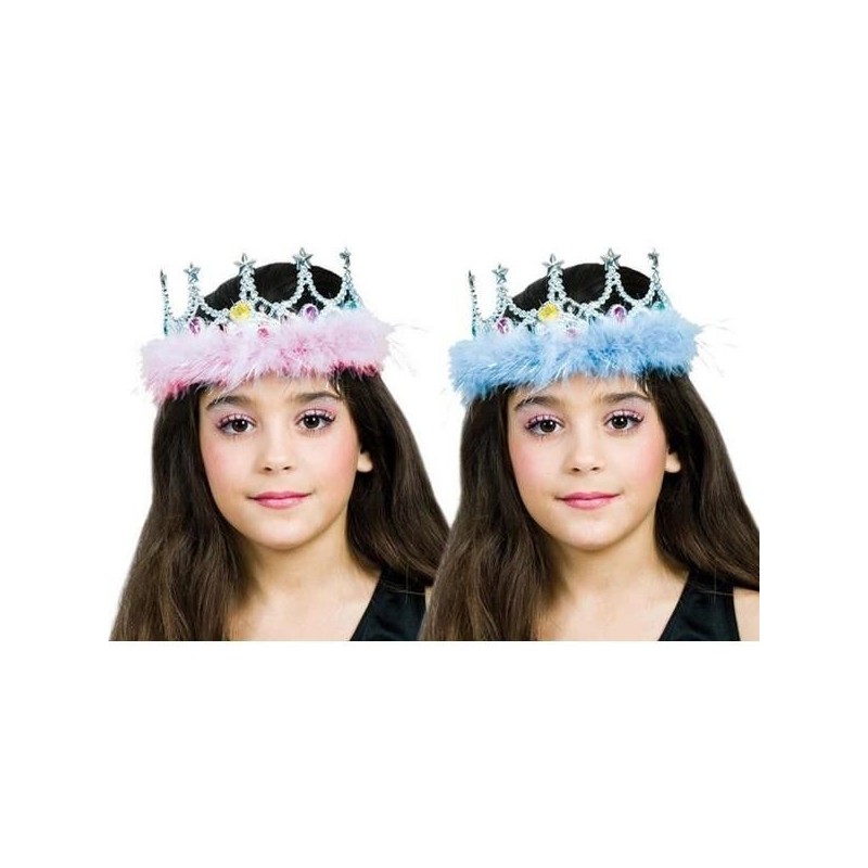 Tiara princesa corona azul o rosa con marabu