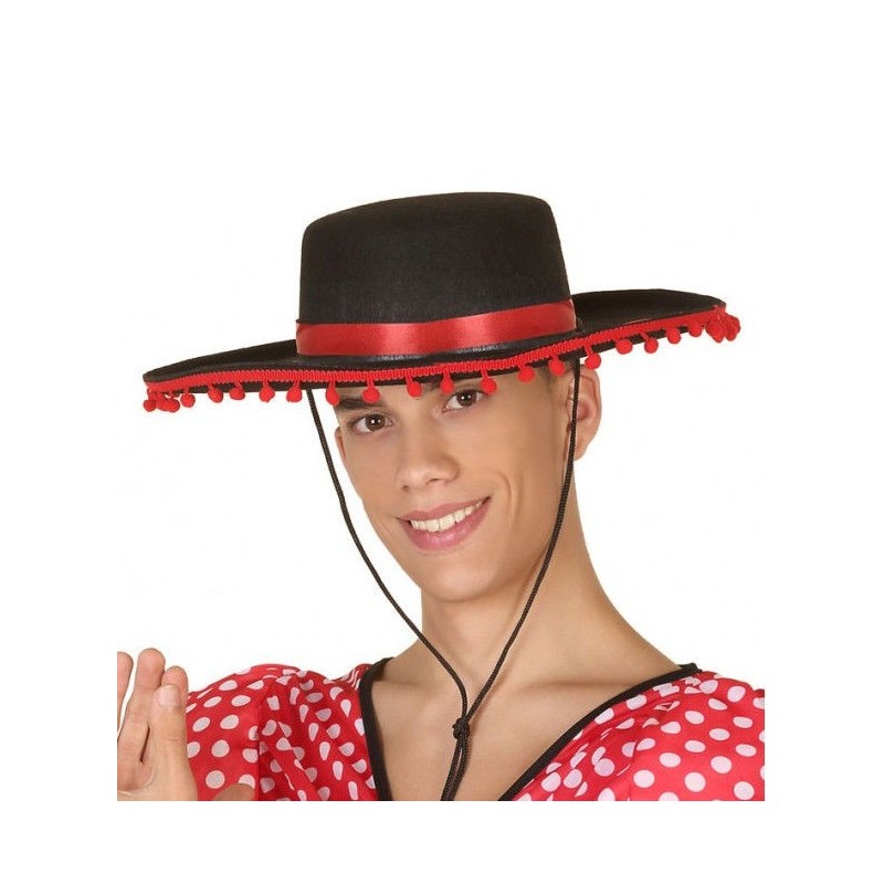 Sombrero cordobes borlas rojas adulto