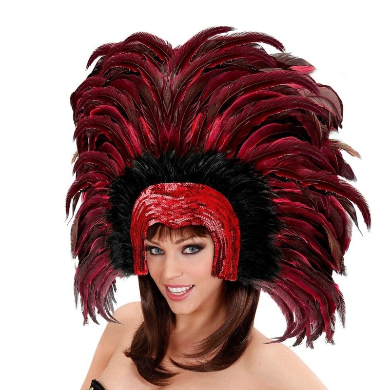 Tocado brasileño carnaval con plumas rojos