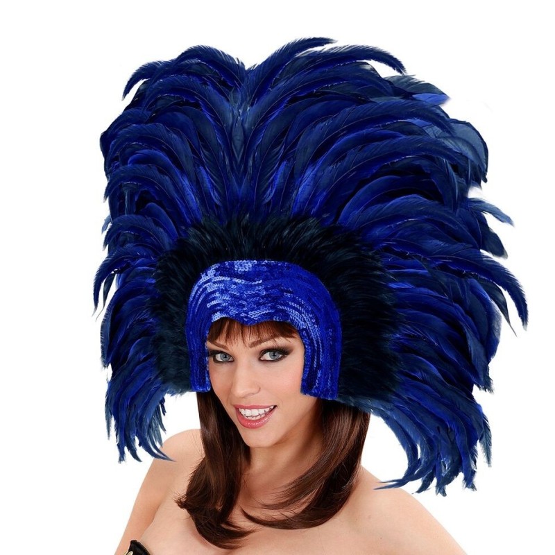 Tocado brasileño carnaval con plumas azules