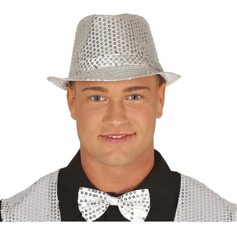 Sombrero gangster plata con lentejuelas