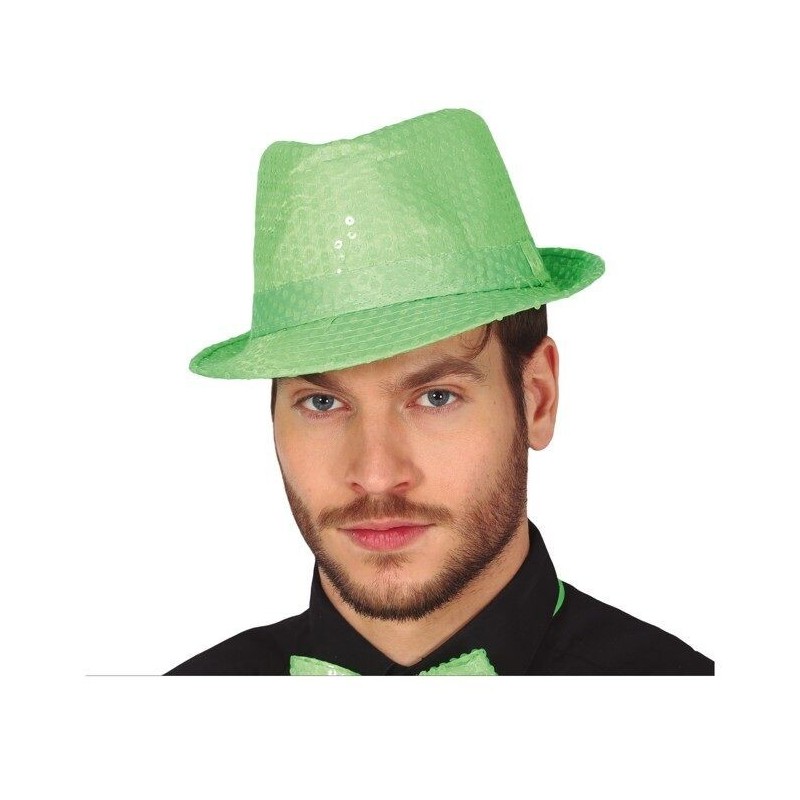 Sombrero gangster verde neon lentejuelas
