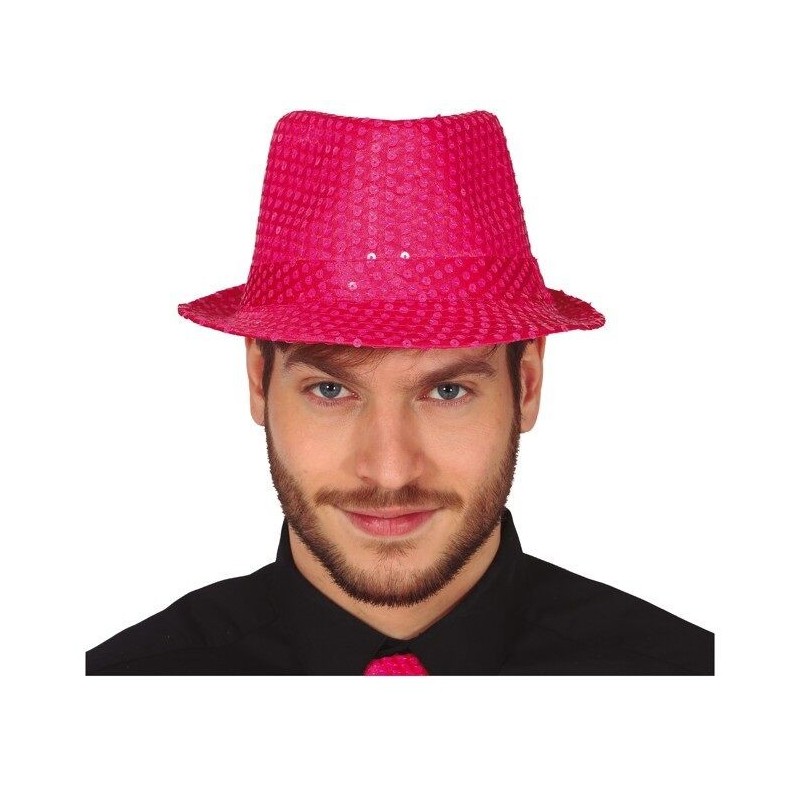 Sombrero gangster rosa neon lentejuelas