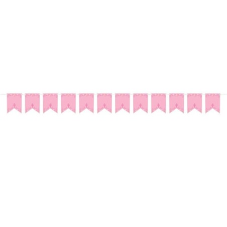 Banderin rosa primera comunion personalizable con letras 24 mt x 22 cm
