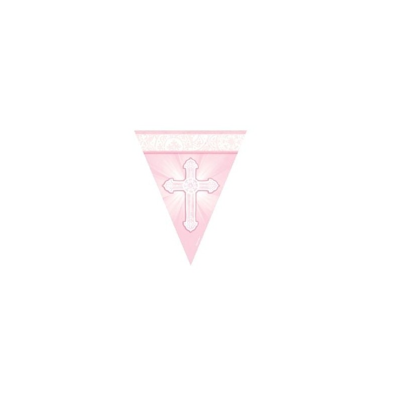 Banderin triangular primera comunion rosa