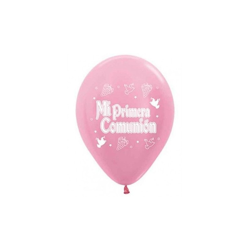 Globos mi primera comunion satin rosa 12 uds de 30 cm sempertex