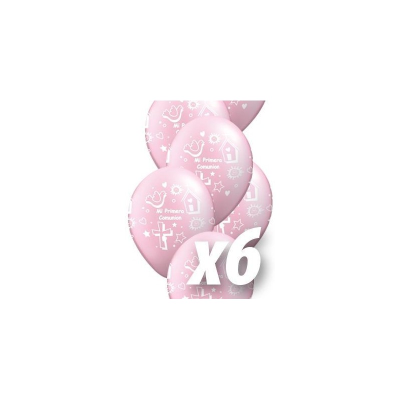 Globo simbolos comunion niña rosa español 6 uds 30 cm qualatex