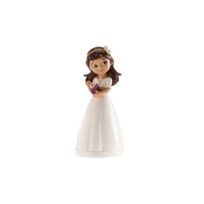 Figura niña de comunion con diadema castaña 13 cm