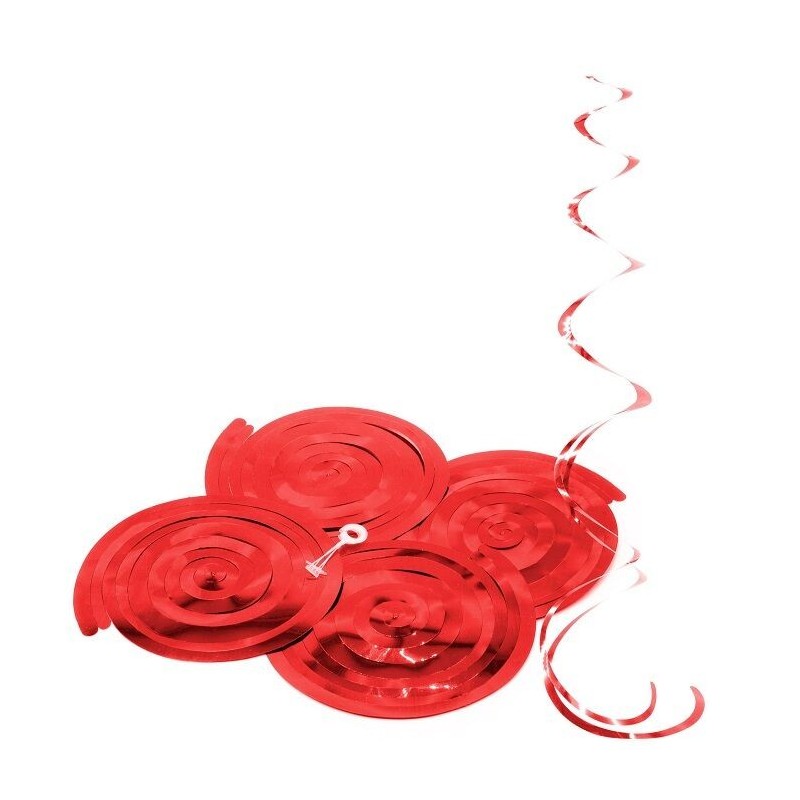 Espirales rojos para decoracion techo 4 uds 55 cm