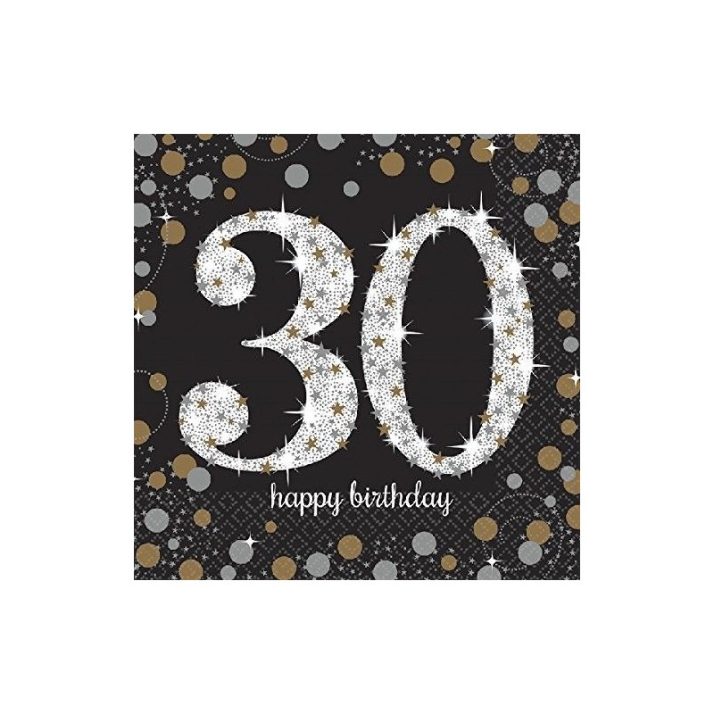Servilletas 30 cumpleaños oro y negro 16 uni 33x33
