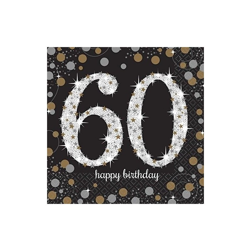 Servilletas 60 cumpleaños oro y negro 16 uni 33x33