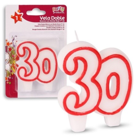 vela numero 30 blanca borde rojo doble 68620 883028295852