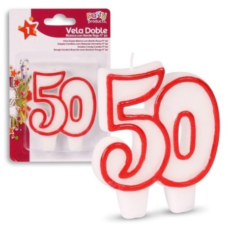 vela numero 50 blanca borde rojo doble 68622 883028295852