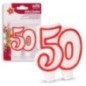 Vela numero 50 blanca borde rojo doble