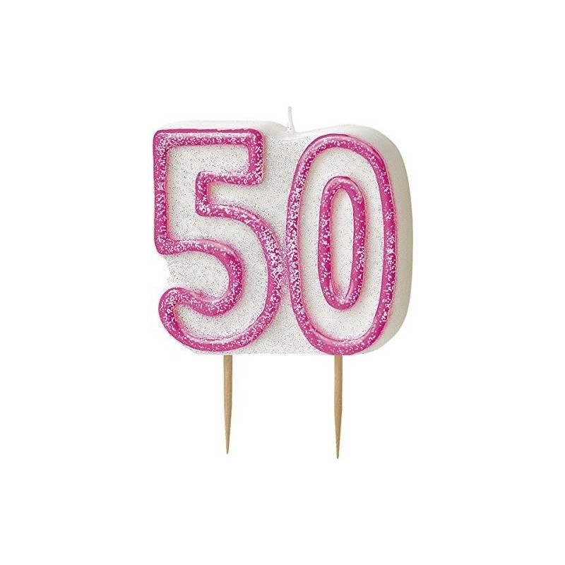 Vela numero 50 blanca y rosa