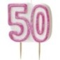 Vela numero 50 blanca y rosa