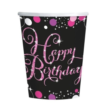 Vasos 18 cumpleaños rosas y negros 8 uds