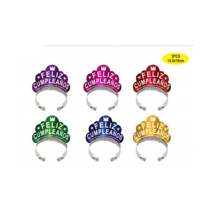 Tiara Feliz cumpleaños colores 3 uds 15x19 cm Unidad
