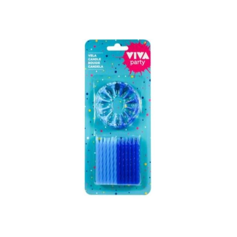 Velas azules con soporte 24 uds