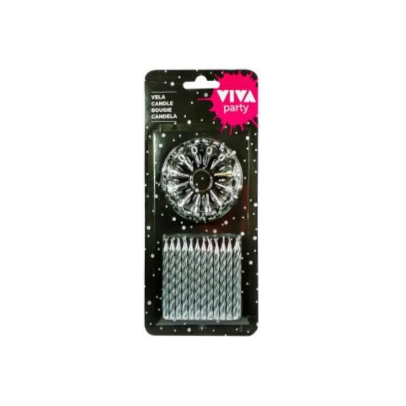Velas plata con soporte 24 uds