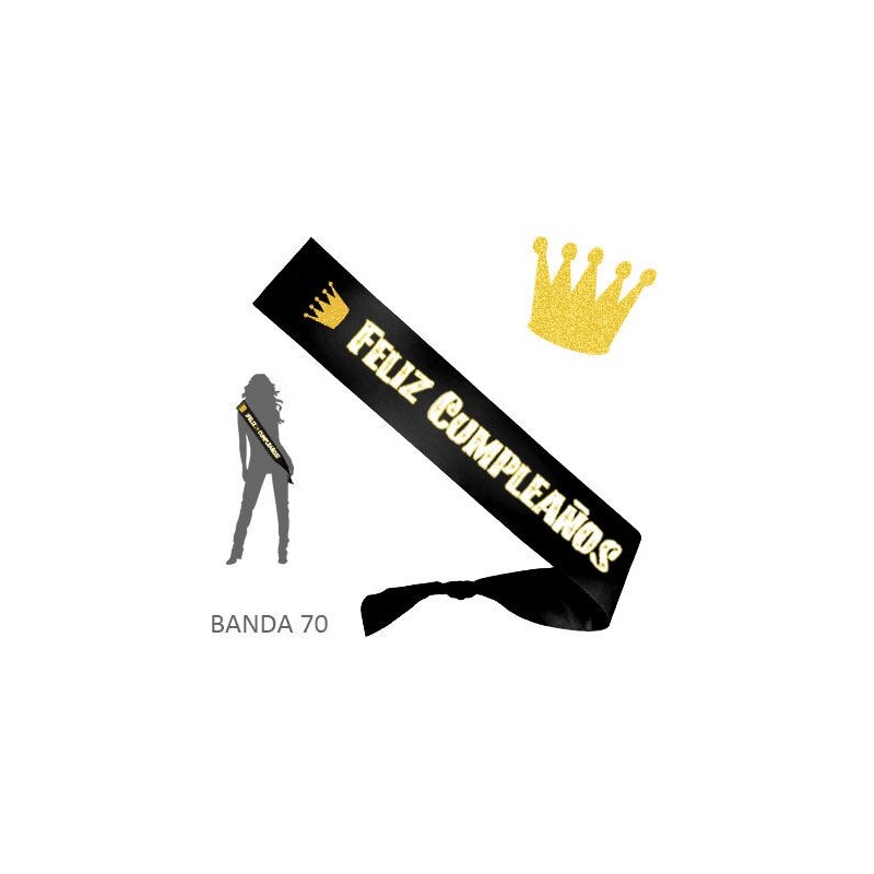 Banda negra feliz cumpleaños corona 7 cm