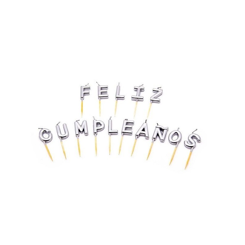 Velas feliz cumpleaños plateadas 6,5 cm