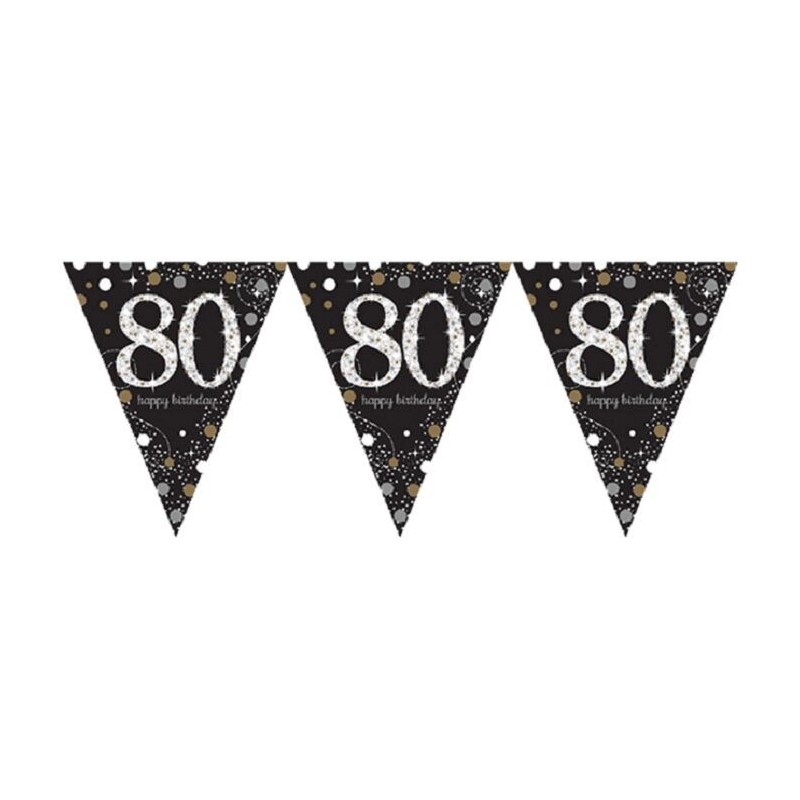 Banderin 80 cumpleaños oro y negro 2,14 metros