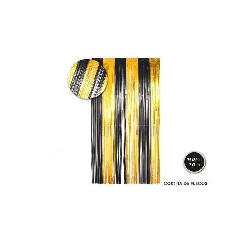 Cortina flecos negro oro decoracion 1x2 metros