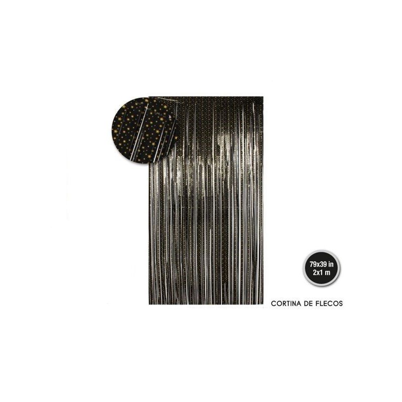 Cortina flecos negro negro estrellas decoracion 1x2 metros