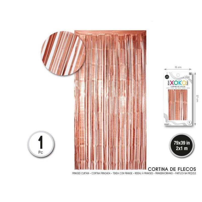 Cortina flecos rosa dorado 1x2 metros