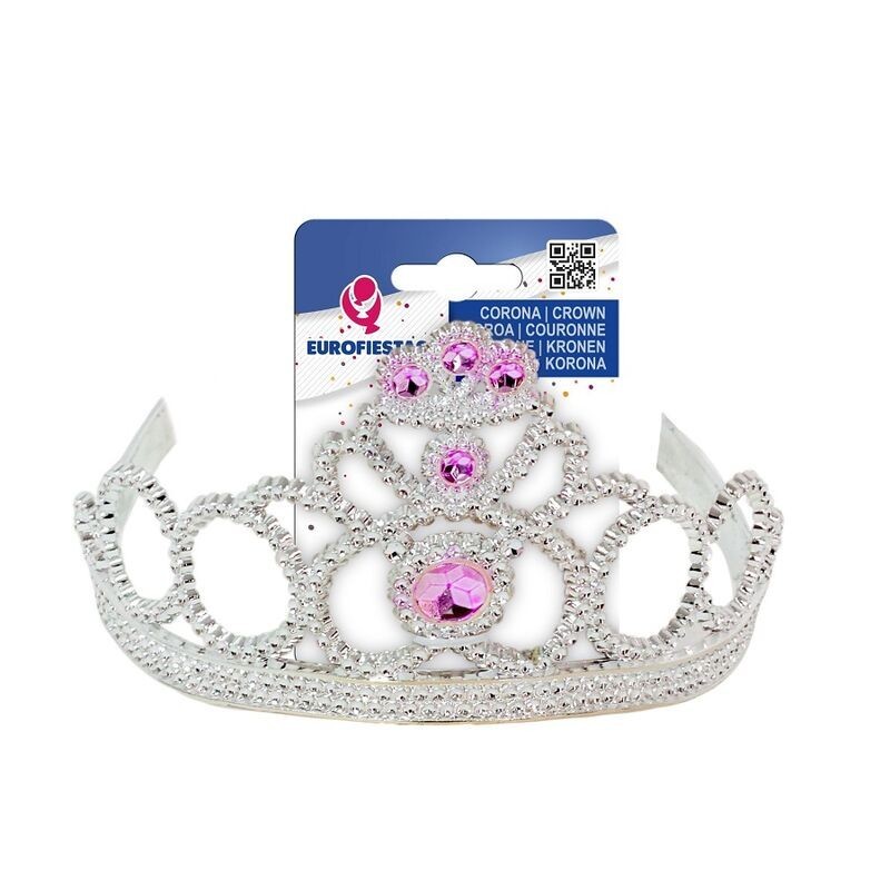 Corona tiara plata con piedras rosa