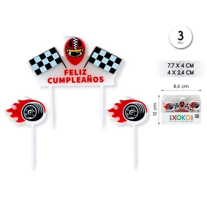Velas cumpleaños carrera coches F1 3 piezas