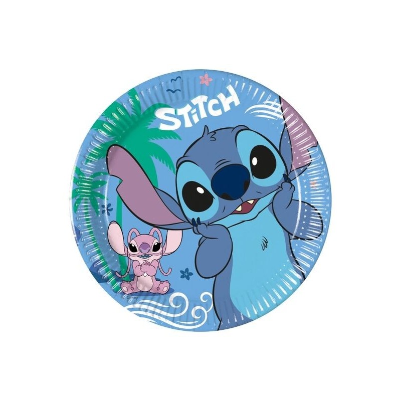 Platos Stitch y angel cumpleaños 8 uds 18 cm