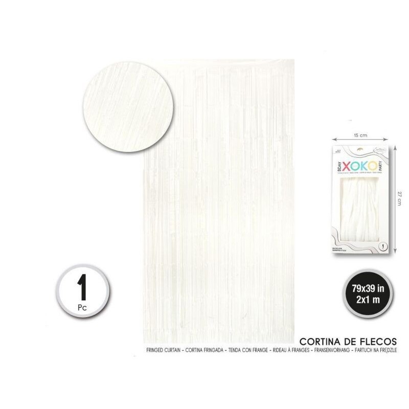 Cortina flecos blanca 1x2 metros fiesta