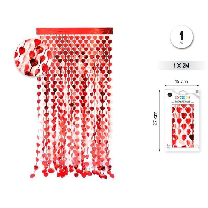 Cortina flecos roja corazones 1x2 metros san valentin