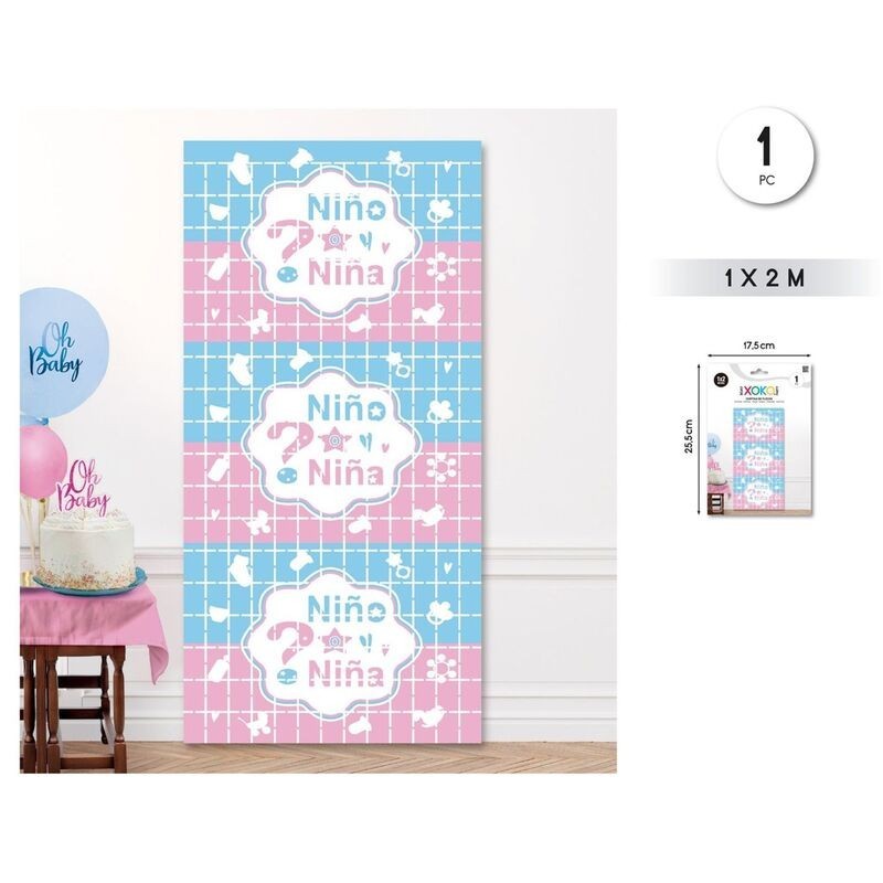 Cortina flecos cuadrados revelacion sexo bebe 1x2 m