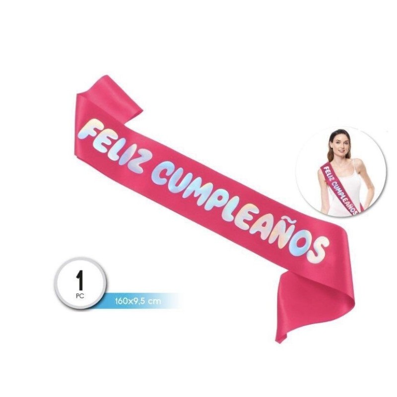 Banda Feliz cumpleaños fucsia 160x9,5 cm