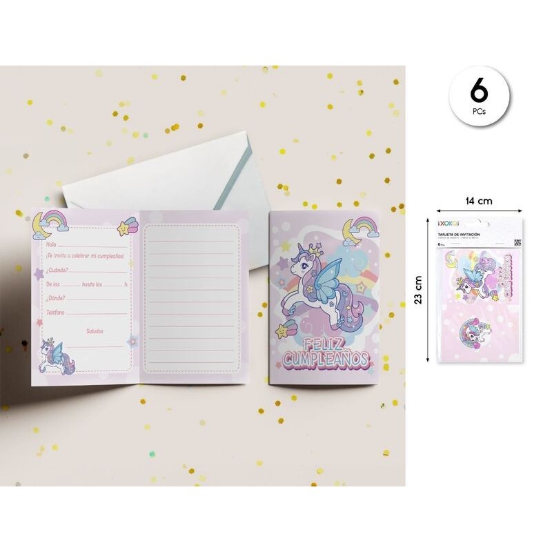 Invitación con sobre 2 piezas unicornio