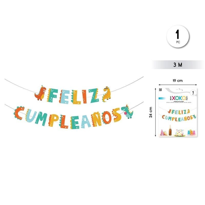 Guirnalda feliz cumpleaños dinosaurios 3 metros